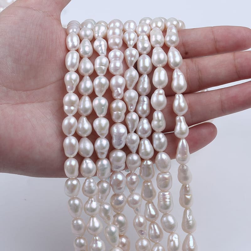 7-9mm White Drop Baroque Freshwater Pearls Strands