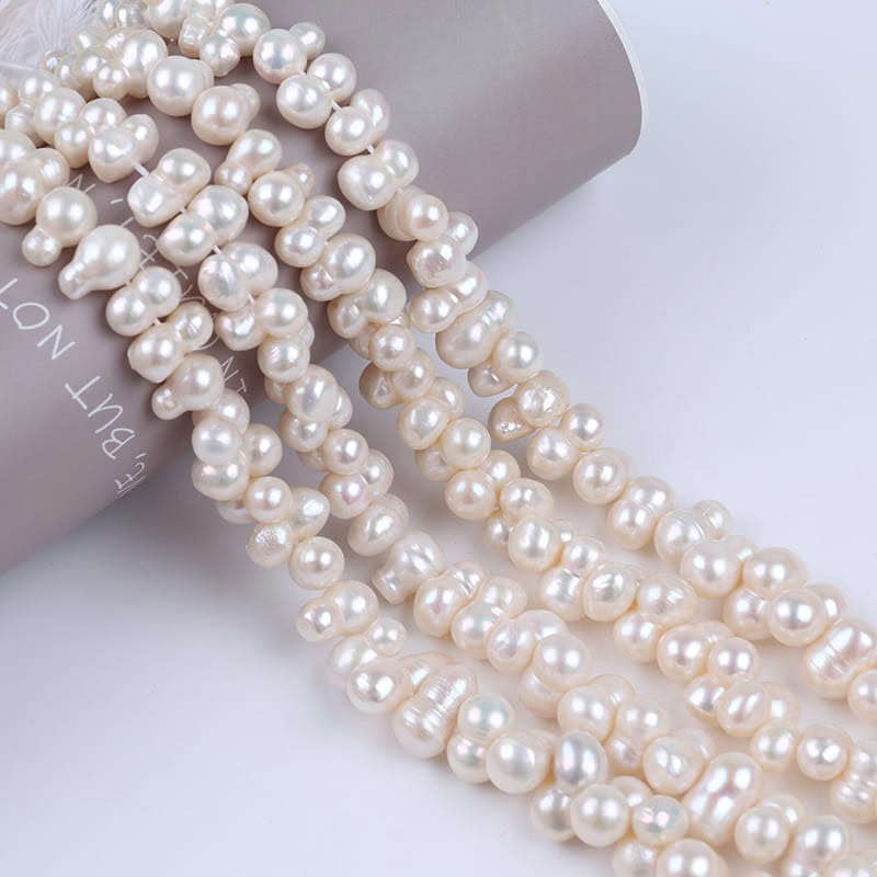 8-10mm White Freshwater Baroque Pearl Strands