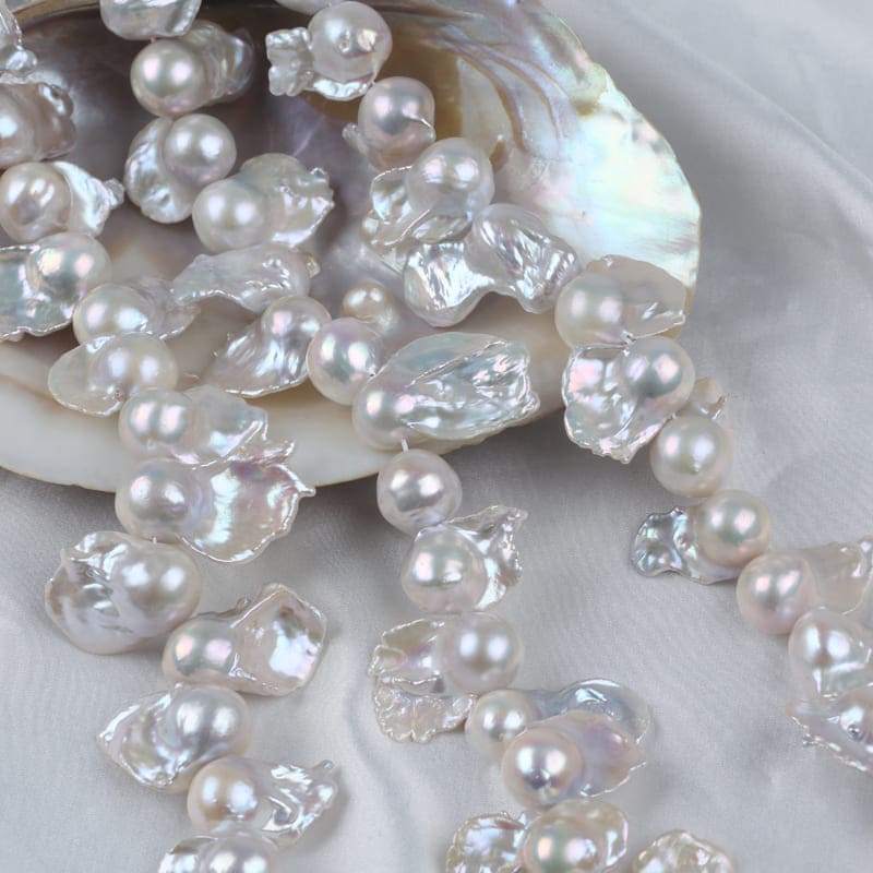 17-22mm White Natural Freshwater Baroque Pearl Strands