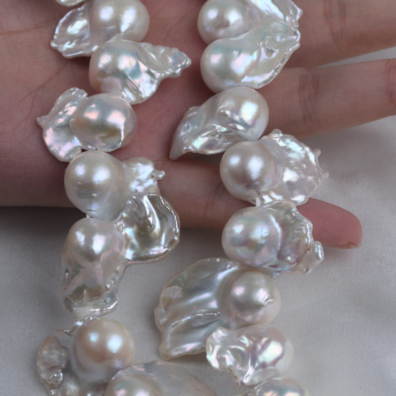 17-22mm White Natural Freshwater Baroque Pearl Strands