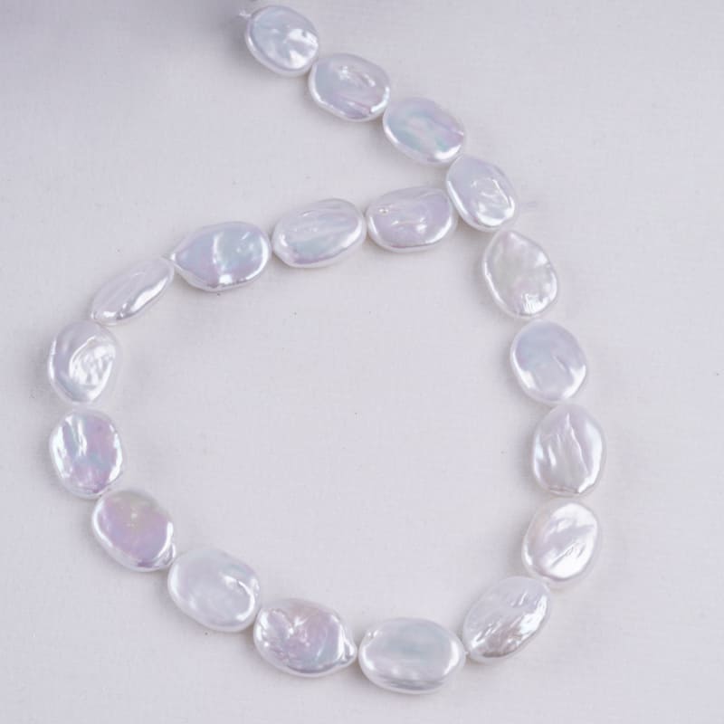 14-16mm White Coin Natural Freshwater Pearl Strands