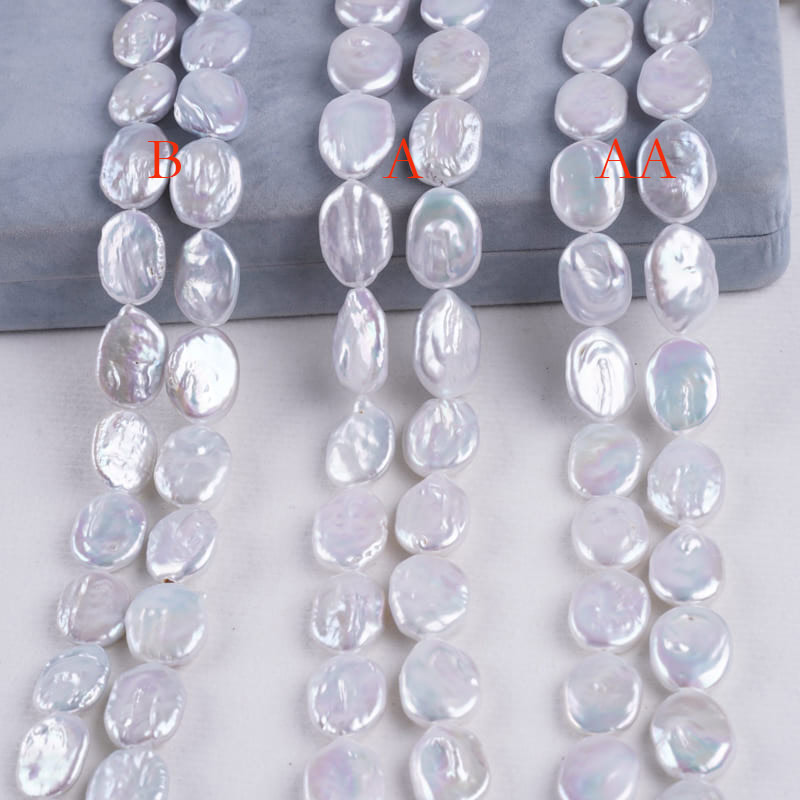 14-16mm White Coin Natural Freshwater Pearl Strands - Image 3