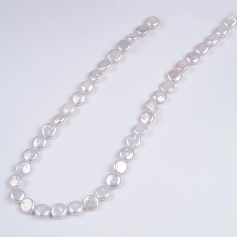 9-10mm White Coin Natural Freshwater Pearl Strands