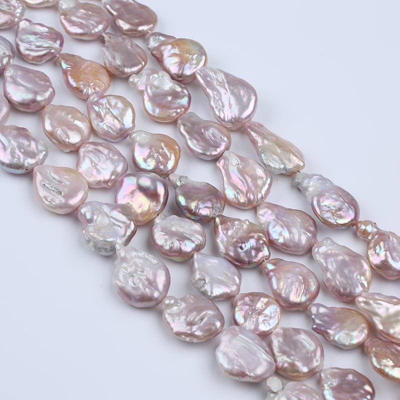14-19mm Natural Purple Freshwater Coin Pearl Strands
