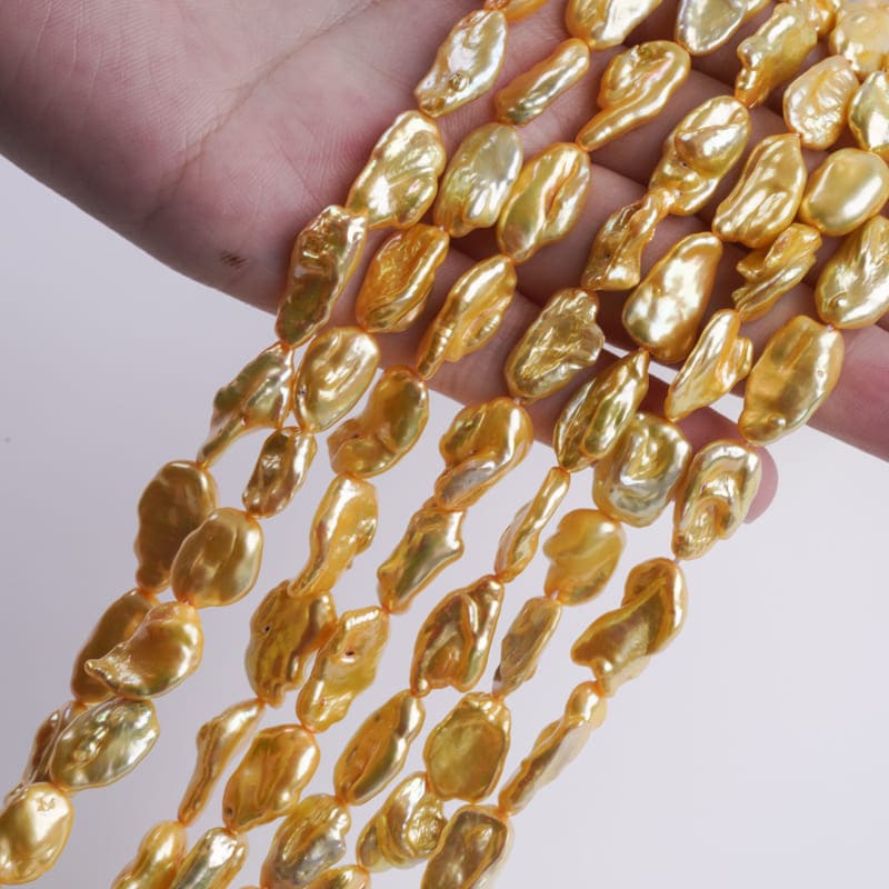 7-10mm Gold Freshwater Keshi Pearl Strands