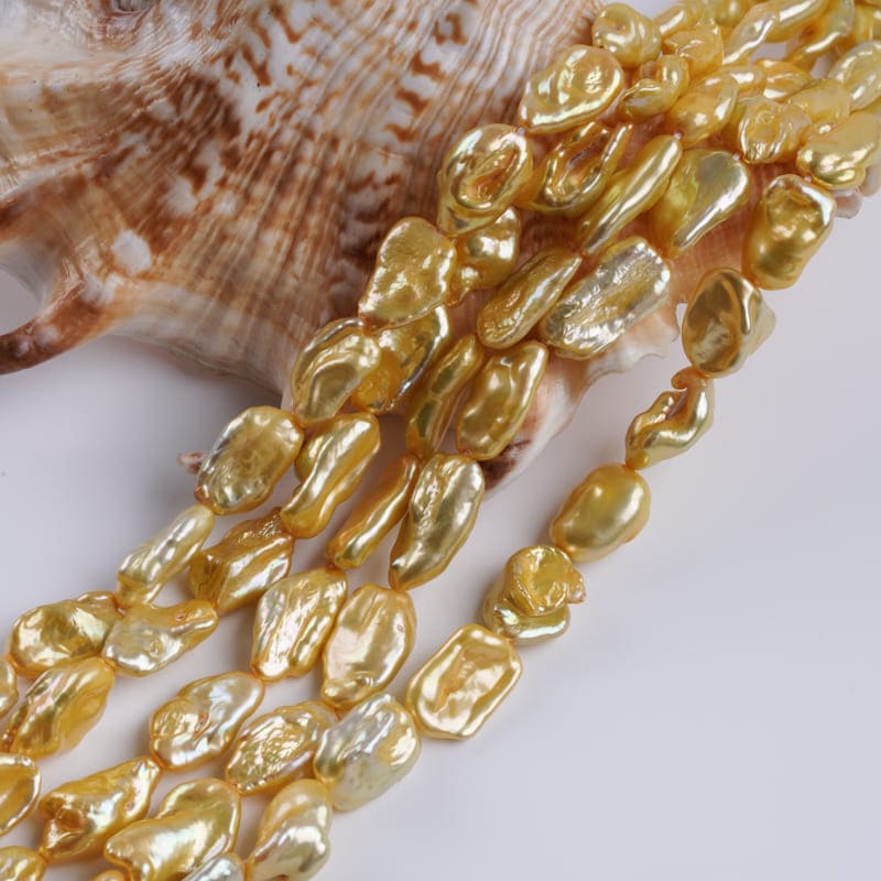 7-10mm Gold Freshwater Keshi Pearl Strands