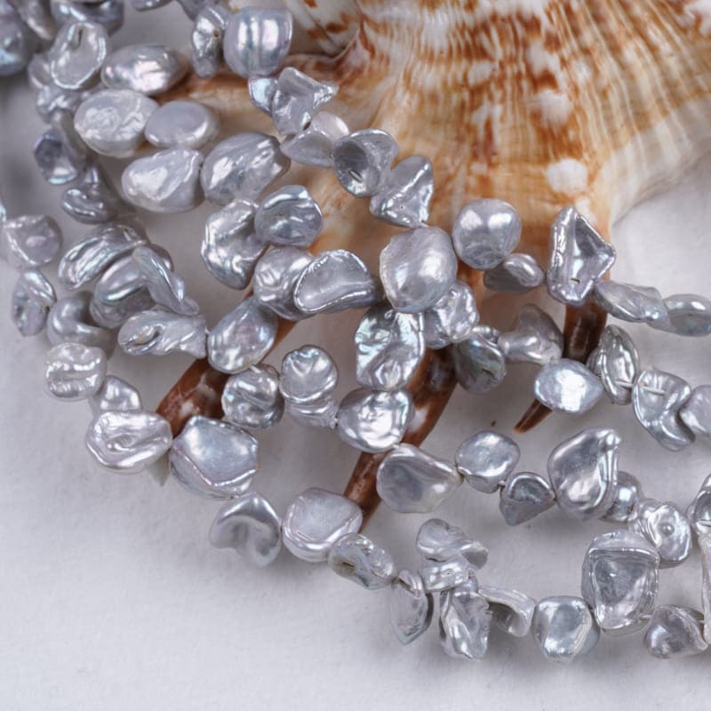 7-8mm Silver Gray Freshwater Keshi Pearl Strands