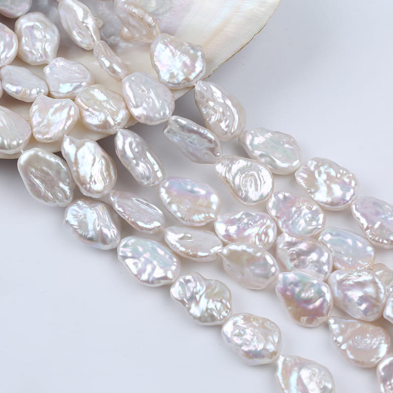 16-19mm White Freshwater Baroque Pearl Strands